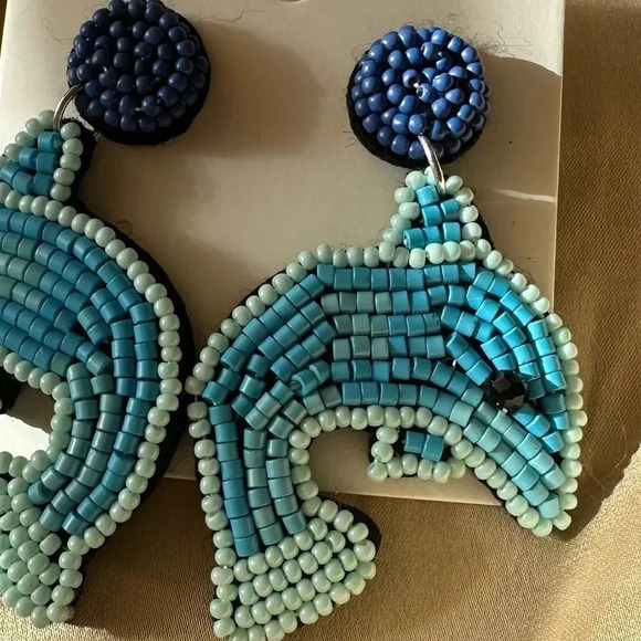 Anthropologie Blue Dolphin Ocean Blue Beaded Earrings - Picture 8 of 8